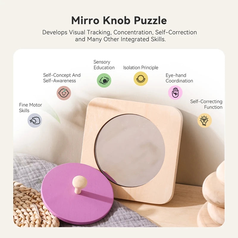 Kids Wooden Mirror Board Montessori Puzzle Busy Board Toys Newborn Hand Eye Coordination Ability Early Educational Sensory Toys