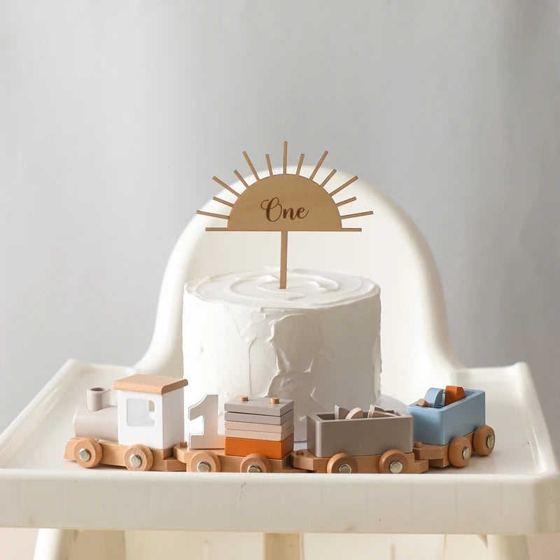 Baby Montessori Wooden Birthday Train Toy Simulated Train Toy Model Educational Toys Wooden Trolley Baby Learning Kid Toys Gifts