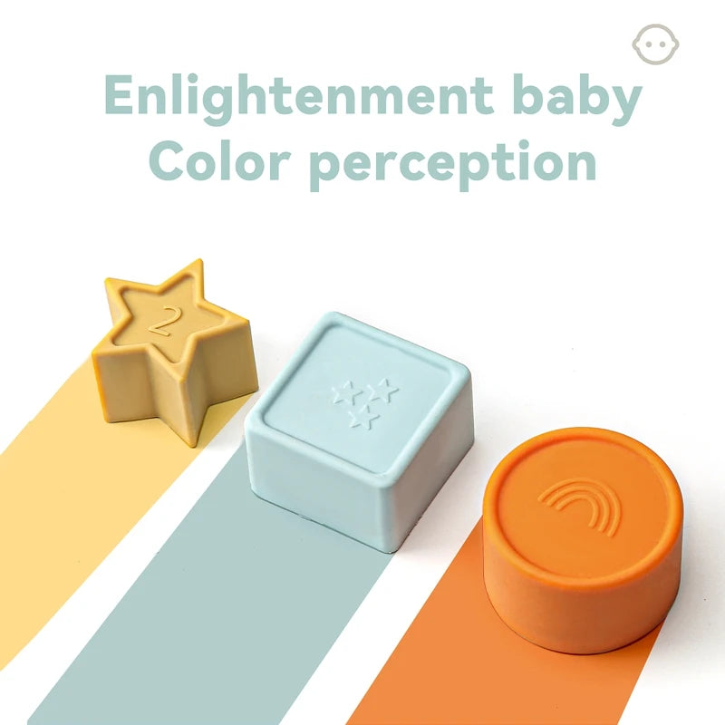 Baby Toy Soft Building Blocks Silicone Stacking Blocks Round Shape Silicone Construction Toy Rubber Teethers Montessori Toy Gift
