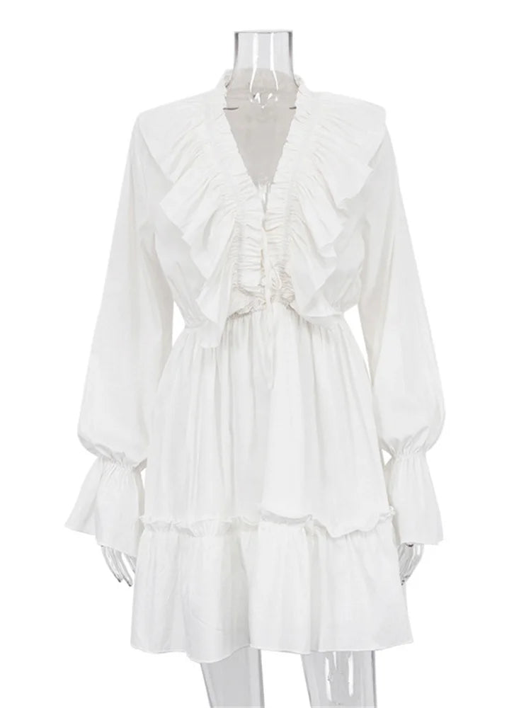 Tossy Ruffled V-Neck White Mini Dress Female
