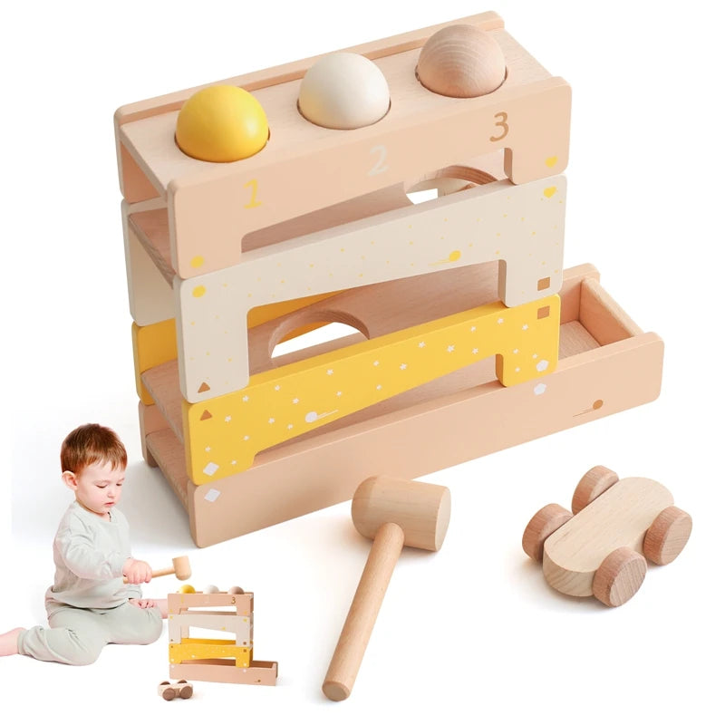Wooden Track Assembly Toy Montessori Toys Wooden Trolley Baby Shape Tapping Training Hand And Foot Training Toys Building Blocks