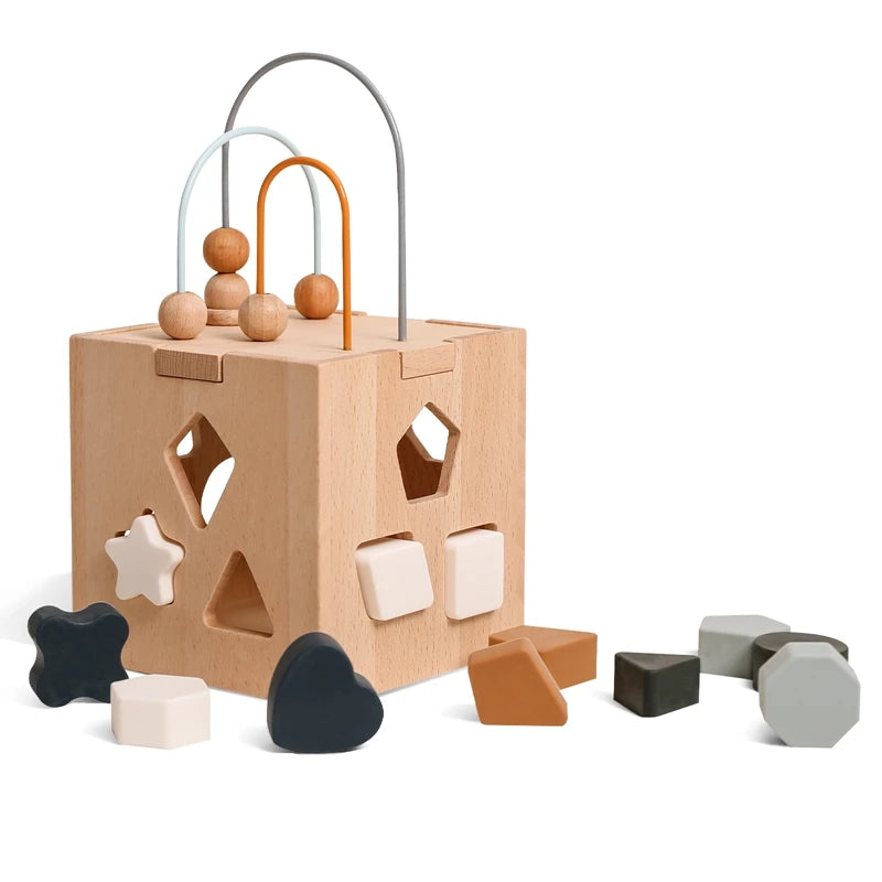 Montessori Toys Wooden Activity Cube Multifunctional Baby Geometric Shape Busy Box Toy Baby Early Education Learning Sensory Toy