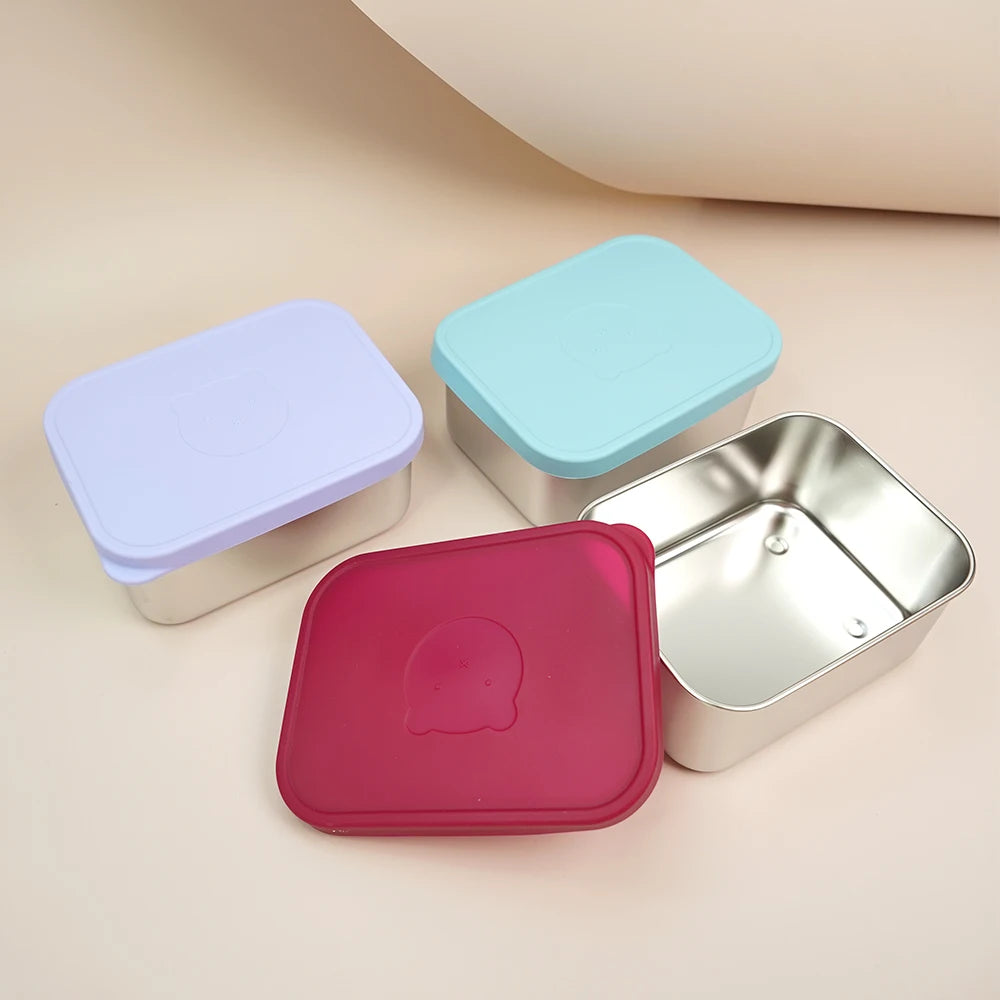 1000ML Bpa Free School Children Kid Snack Food Container Bento Stainless Steel Silicone Lunch Box With Silicone Lid