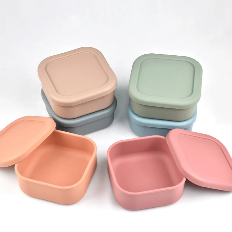 100% Silicone Fresh-Keeping Box With Lid Bento Lunch Box Fruit Salad Fresh-Keeping Bowl Modern Simple Sealed square Storage