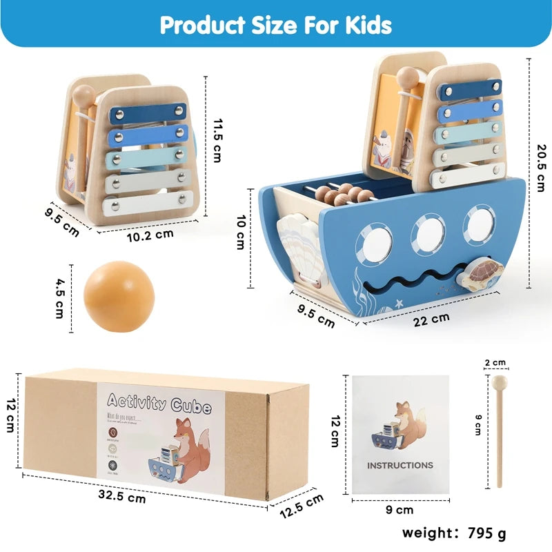 Wooden Ocean Sailboat 5-in-1 Toy Set Castle Stacking Multifunctional Shape Cognitive Toy Baby Montessori Education Toys Kid Gift