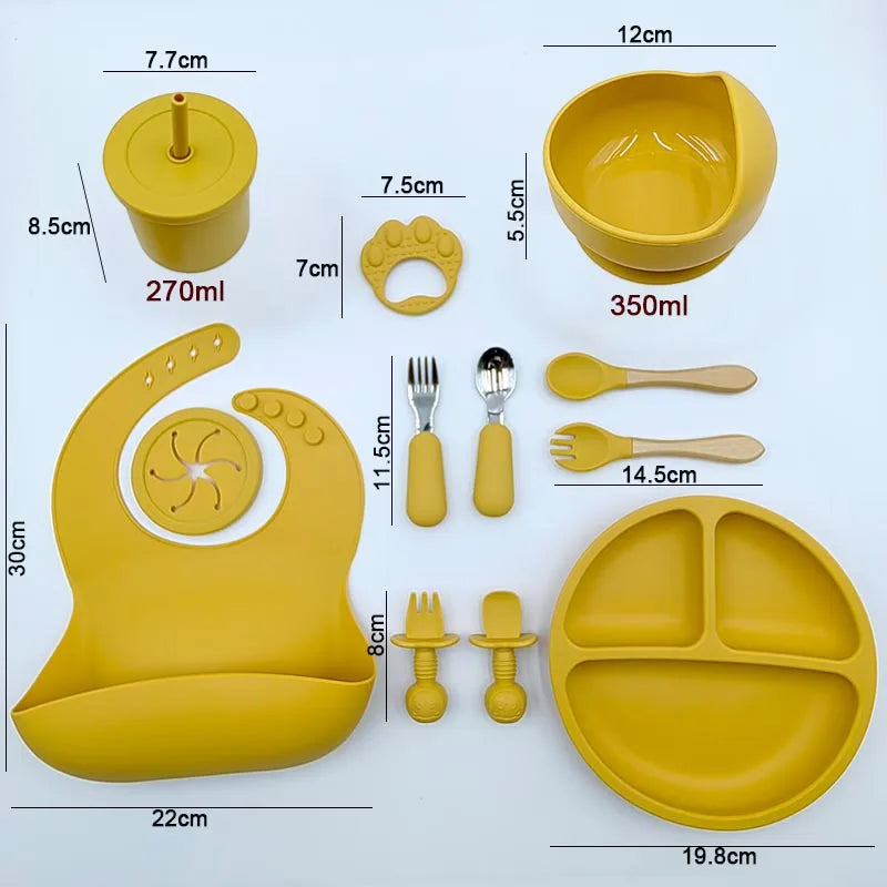 11Pcs Silicone Feeding Sets For Baby Personalized Name Children's Tableware Suction Cup Plates Bowl Spoon Feeding Cups BPA Free
