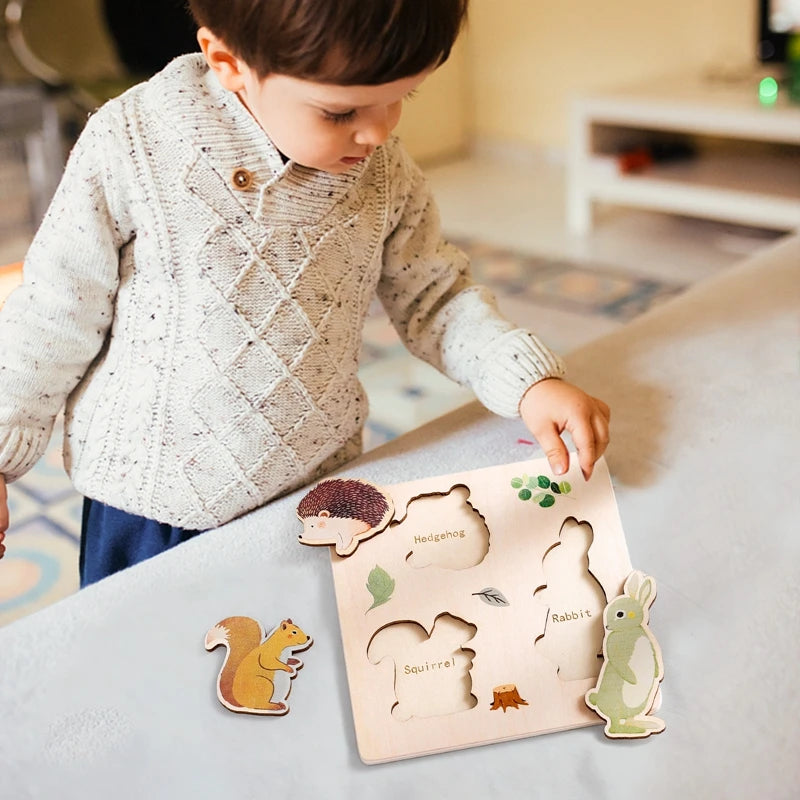 Baby Toys Montessori Wooden Puzzles Toys Cartoon Animal Shape Tangram Jigsaw Block Toys Kids Cognition Learning Educational Toys
