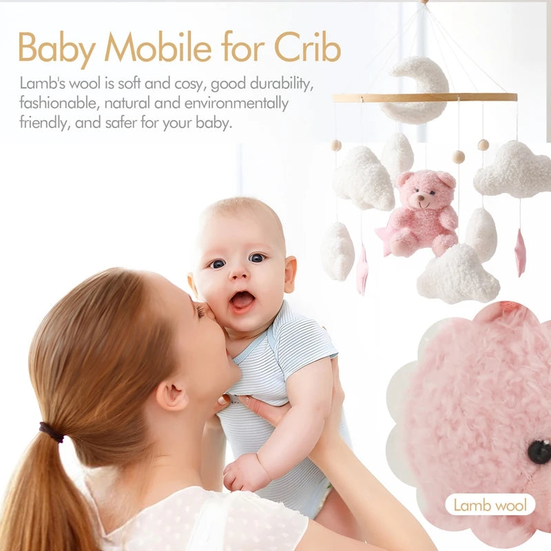 Crib Mobile Wooden Bed Bell Soft Felt Cartoon Rabbit Mobile Hanging Rattles Toys Newborn Music Box Bed Bell Hanging Bracket Toys