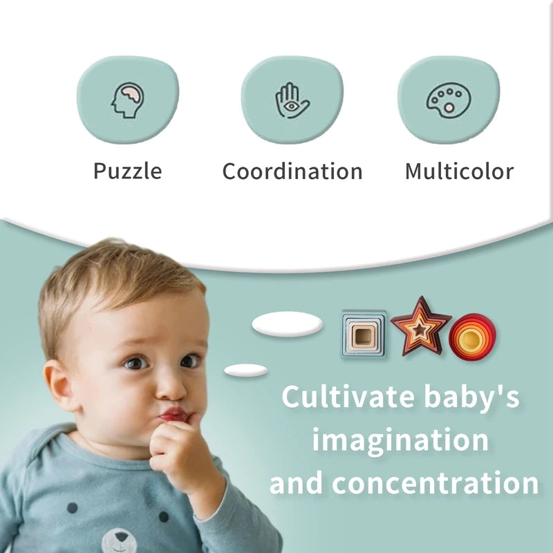 Baby Toy Soft Building Blocks Silicone Stacking Blocks Round Shape Silicone Construction Toy Rubber Teethers Montessori Toy Gift
