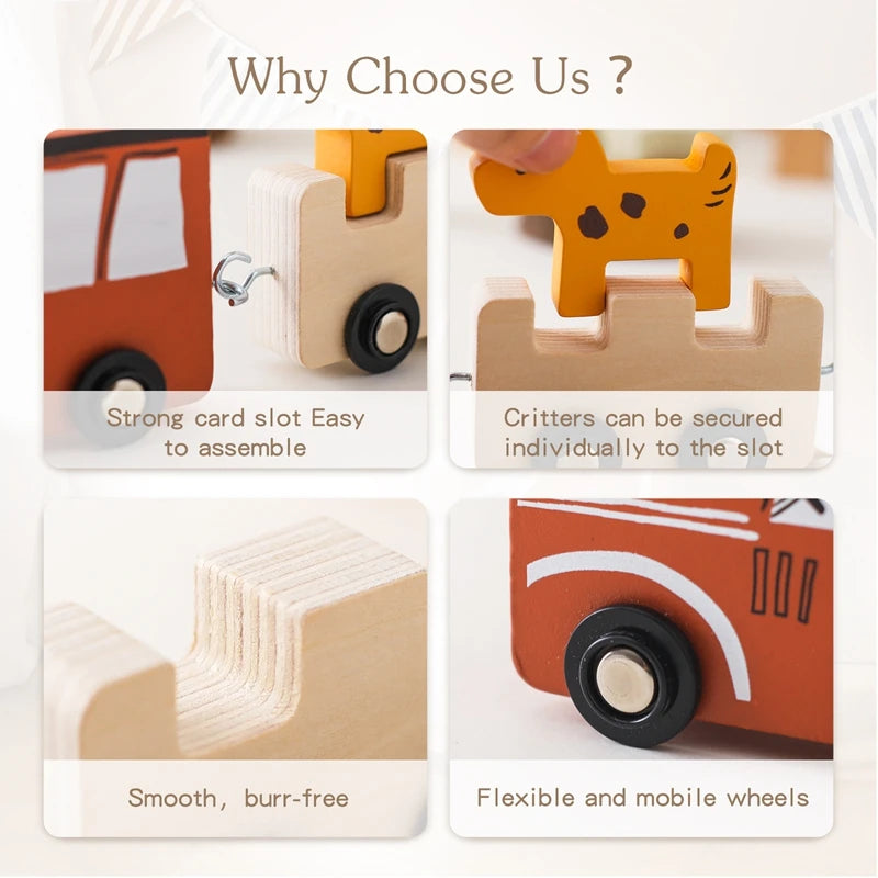 Baby Wooden Building Blocks Train Farm Animal Stacking Educational Toy Blocks Game Hands-on Queuing Ability Educational Kid Gift