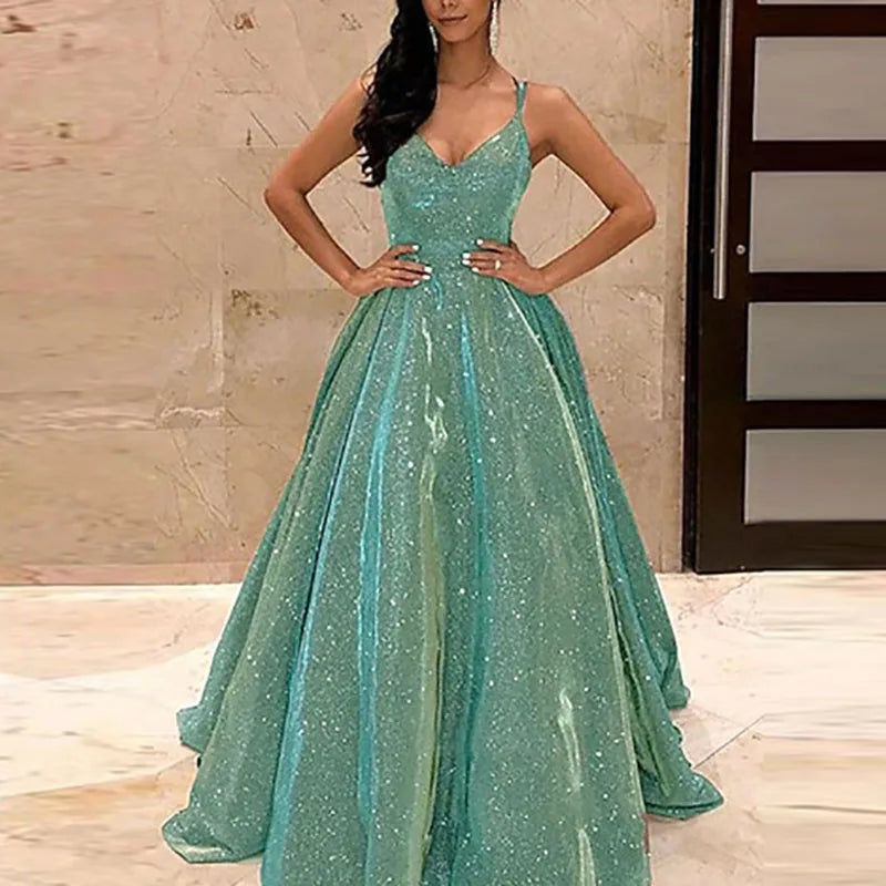 Sexy Backless Sequin Evening Dress