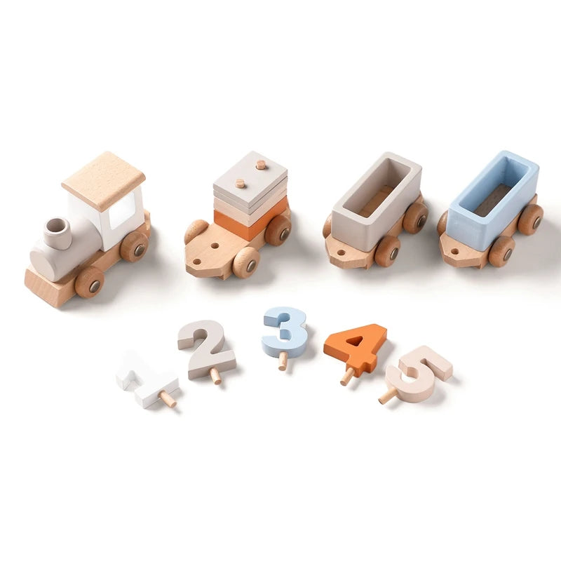 Montessori Toys Wooden Train Birthday Toy Baby Educational Toys Wooden Trolley Baby Learning Toys Number Of Wood Baby Toys Gifts