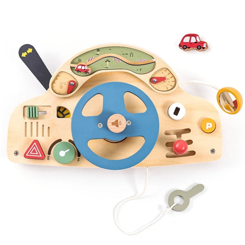 Baby Wooden Montessori Toys Steering Wheel Busy Board Wooden Sensory Toys for Toddlers Preschool Travel Learning Activities Gift