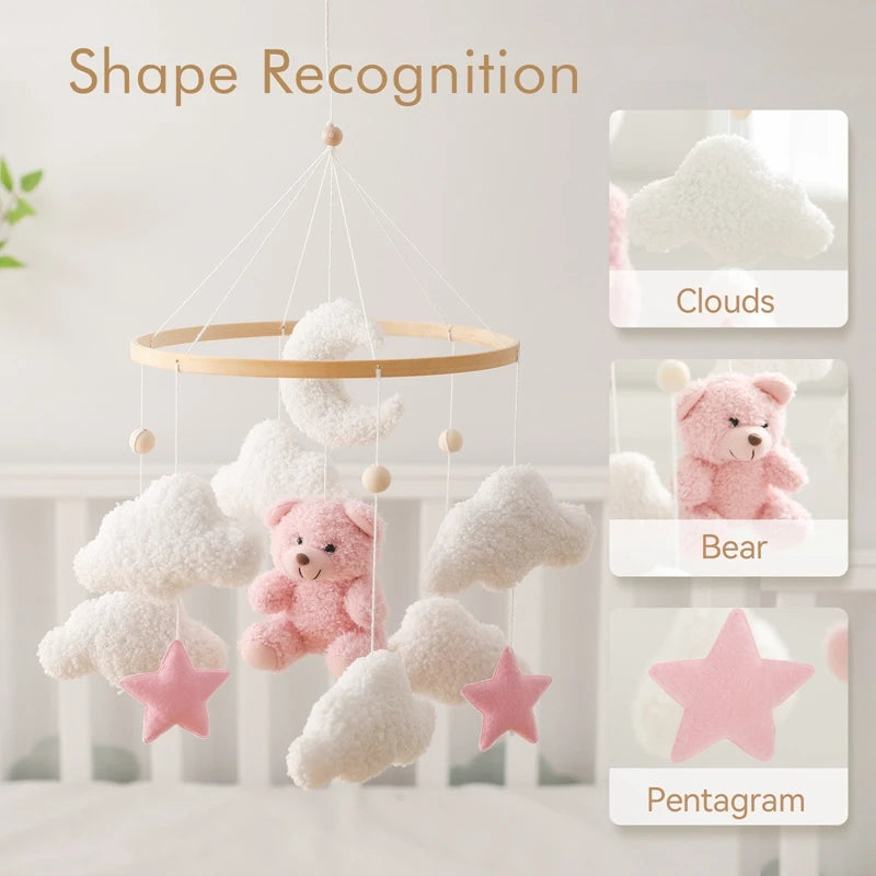 Crib Mobile Wooden Bed Bell Soft Felt Cartoon Rabbit Mobile Hanging Rattles Toys Newborn Music Box Bed Bell Hanging Bracket Toys