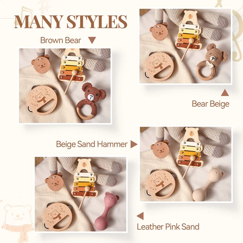 Montessori Baby Musical Instruments Toys Cartoon Bear Percussion Instrument Toys Kids Early Educational Musical Instruments Gift