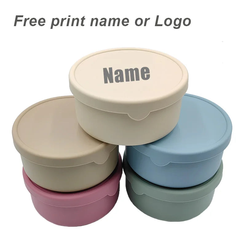 Personalized Name Silicone Food Storage Box Round Lunch Bento Box Portable Leak Proof Picnic Food Box Seal Fruit Salad Container