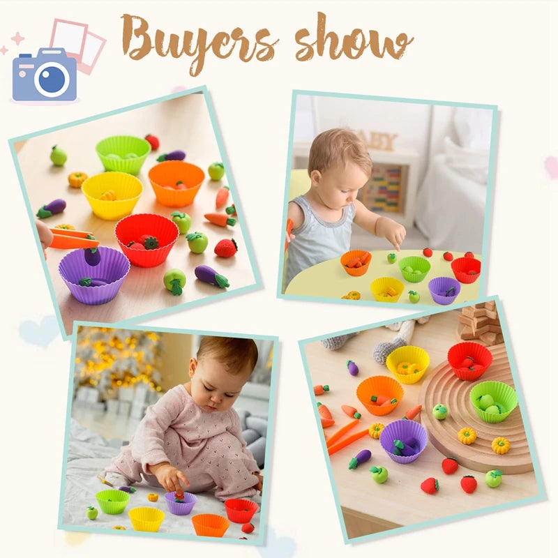 Montessori Toys Baby Wooden Vegetable Ball Counting Toys Color Sorting Games Fine Motor Early Education Learning Toys Kids Gifts