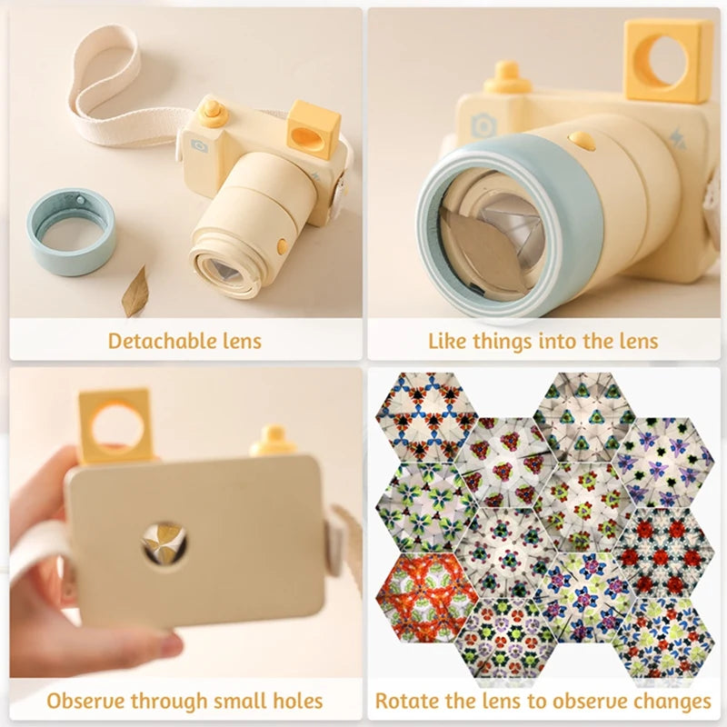 1Pc Baby Wooden Camera Toys Artascope Acrylic Lenses Children Outdoors Wooden Pendants Camera Montessori Toys For Toddler Gifts