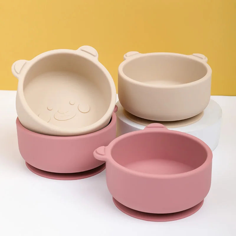 BPA Free Silicone Dishes for Baby 2Pcs/1Set Silicone Baby Feeding Bowl Tableware Waterproof Spoon Non-Slip Crockery Bowl