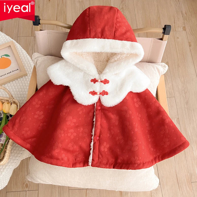 IYEAL Baby Cloak For Autumn And Winter Outings, Children's Windproof Shawl With Plush Insulation, Baby Princess Super Cute Coat