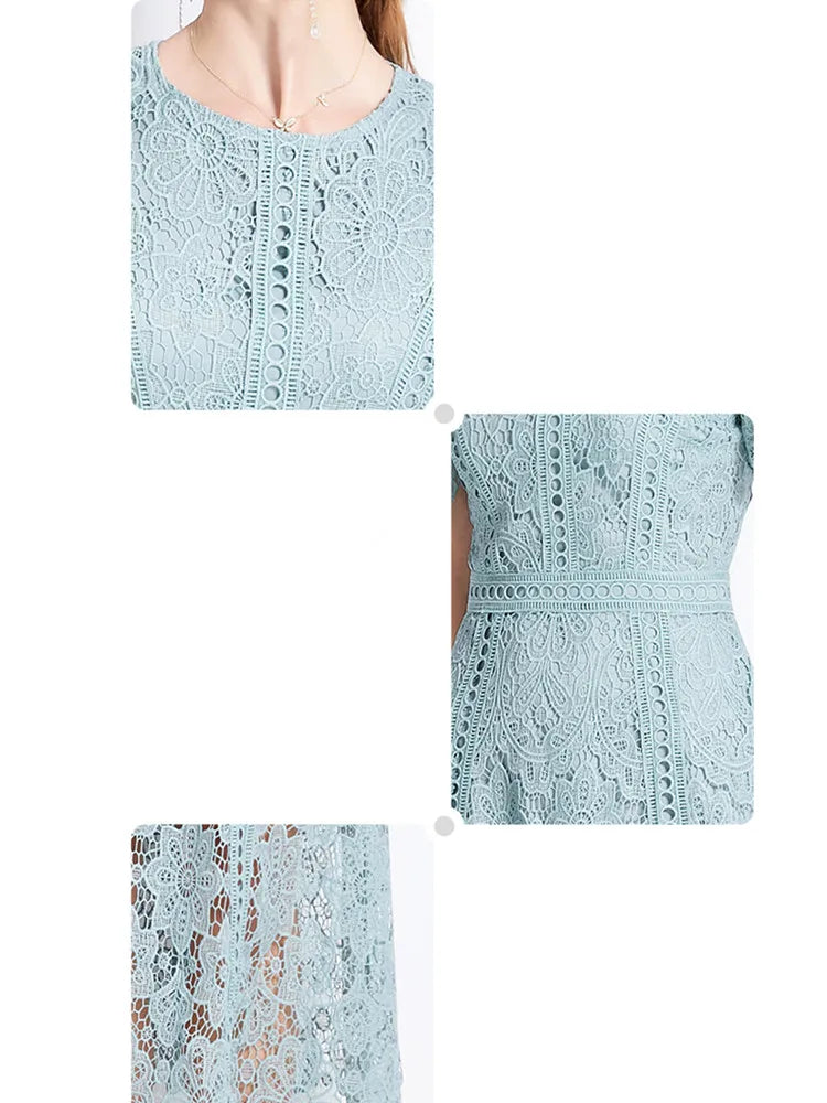 Vintage Lace Hollow-Out Long Dress