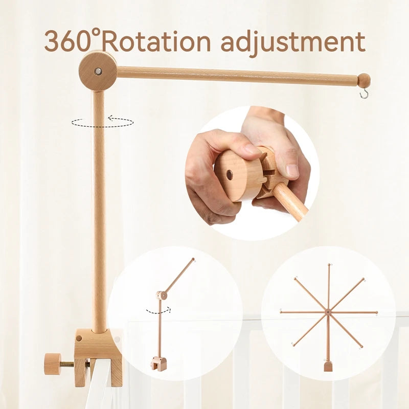 Baby Wooden Bed Bell Arch Bracket Mobile Hanging Rattles Toys Newborn Music Box Holder Bracket Infant Crib Toy Arm Bracket Gifts