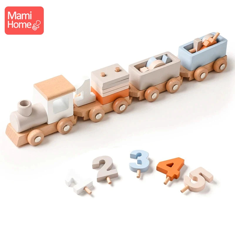 Baby Wooden Train Trailer 1-5st Birthday Gift Dragging Tractors Toddler Toys Montessori For Children Puzzle Improve Cognition