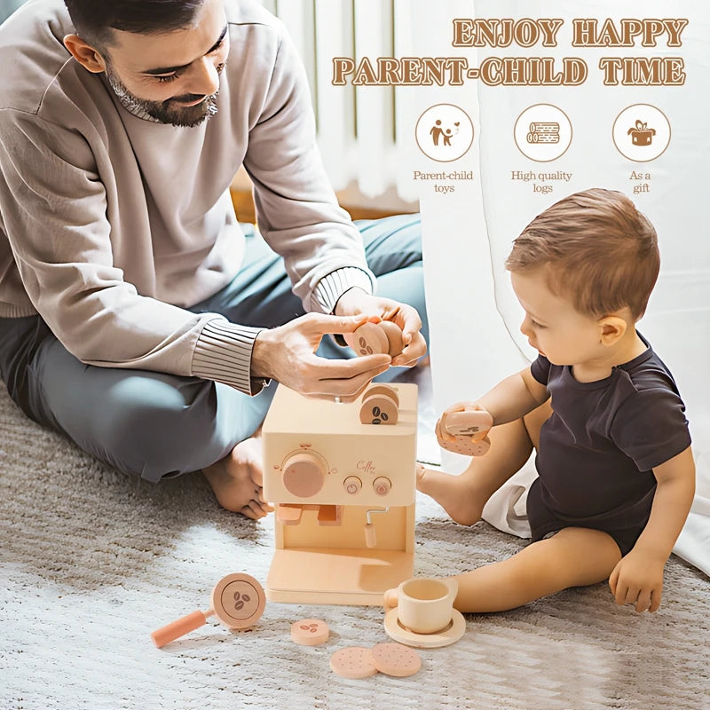 Baby Wooden Coffee Maker Toys Set Kids Early Education Encourages Imaginative Playset Infant Pretend Play House Accessories Gift