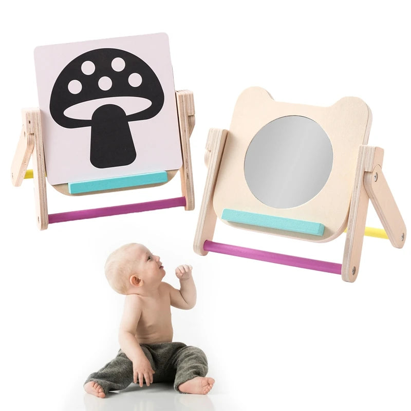 Montessori Mirror Puzzle Busy Board Wooden Toys Kid Black White Vision Trigger Card Activity Early Educational Sensory Toy Gifts