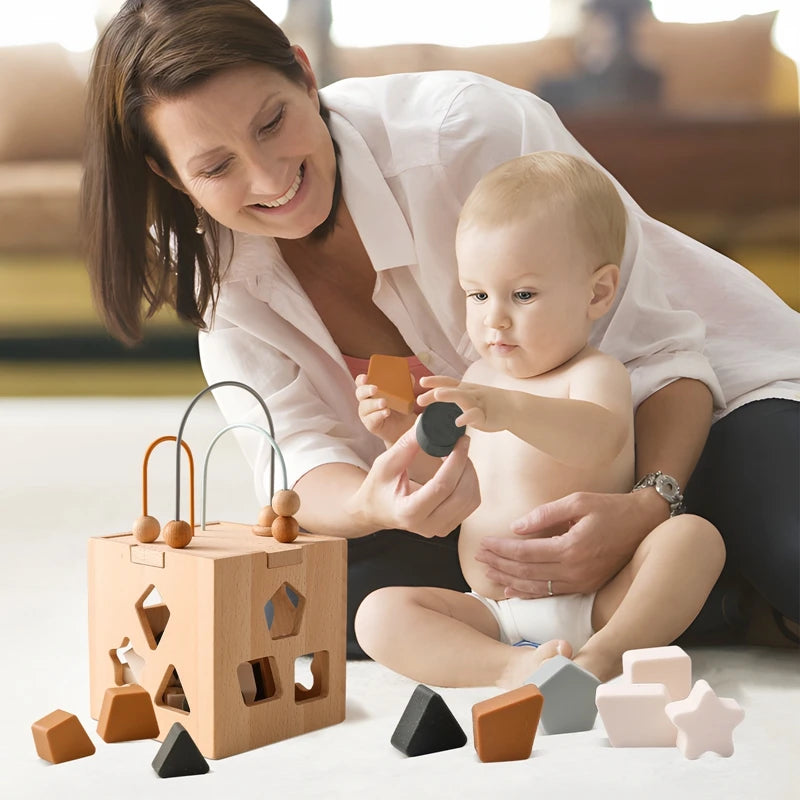 Wooden Box Toys Five-in-one Multifunctional Geometric Shape Blocks Shape Matching Toys Montessori Puzzle Education Stacking Game