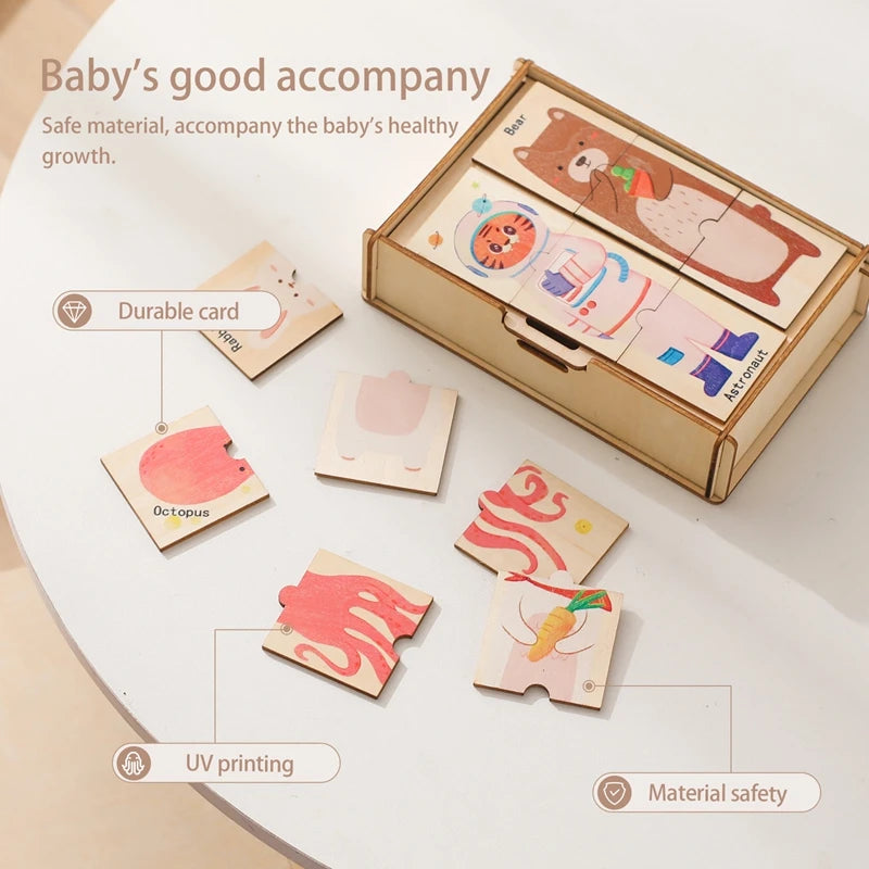 Wooden Puzzle 48PC Board Games Cartoon Animal Creative Puzzle Montessori Education Wooden Toys 3D Puzzles Learning Toy Baby Gift