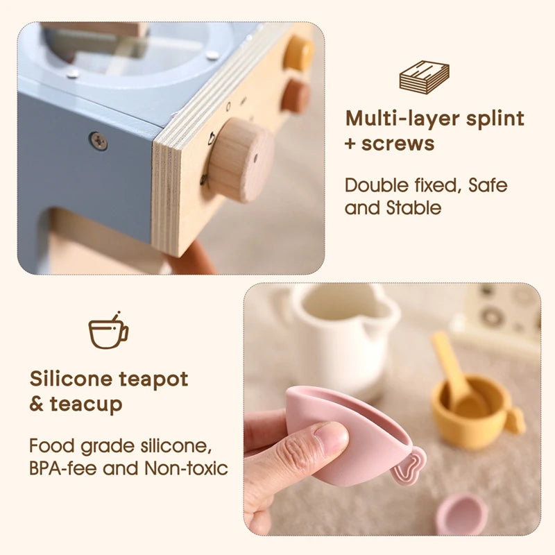 Kids Kitchen Toy Set Wooden Coffee Maker Set Simulation Cookie Maker Kit Pretend Play Educational Toy Block Educational Toy Gift