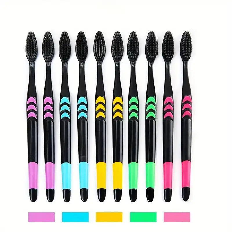 10pcs Charcoal Infused Soft Bristle Toothbrush for Deep Oral Cleaningand Gum Care -Ldeal for Daily Use by Adults at Home