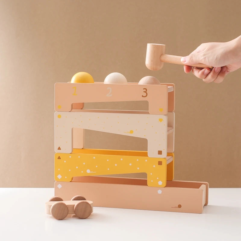 Wooden Track Assembly Toy Montessori Toys Wooden Trolley Baby Shape Tapping Training Hand And Foot Training Toys Building Blocks
