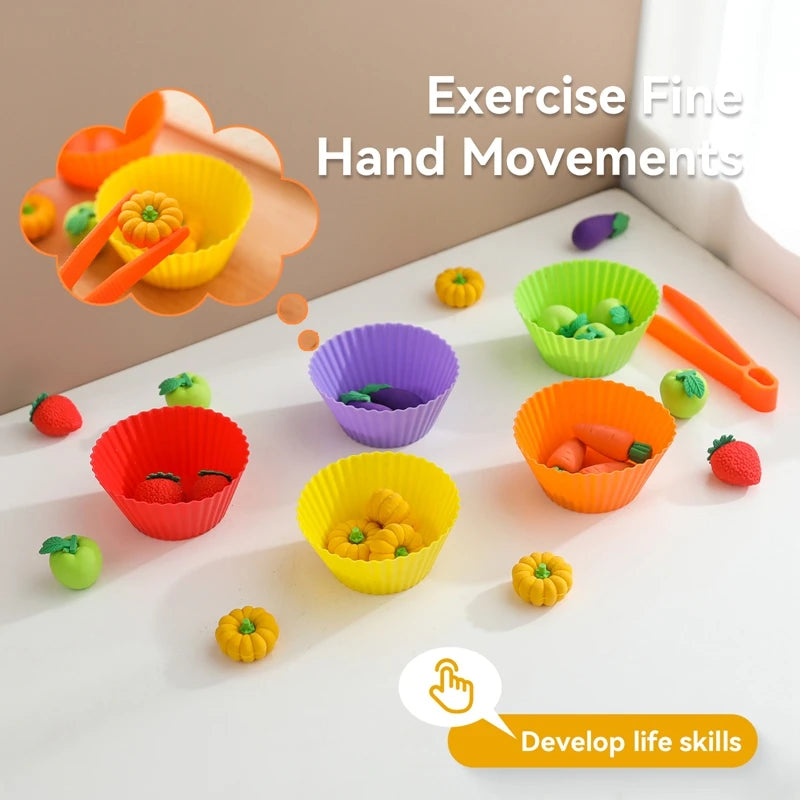 Montessori Toys Baby Wooden Vegetable Ball Counting Toys Color Sorting Games Fine Motor Early Education Learning Toys Kids Gifts