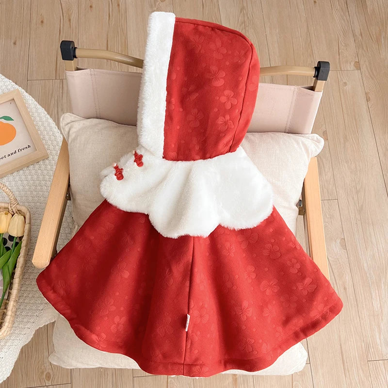 IYEAL Baby Cloak For Autumn And Winter Outings, Children's Windproof Shawl With Plush Insulation, Baby Princess Super Cute Coat