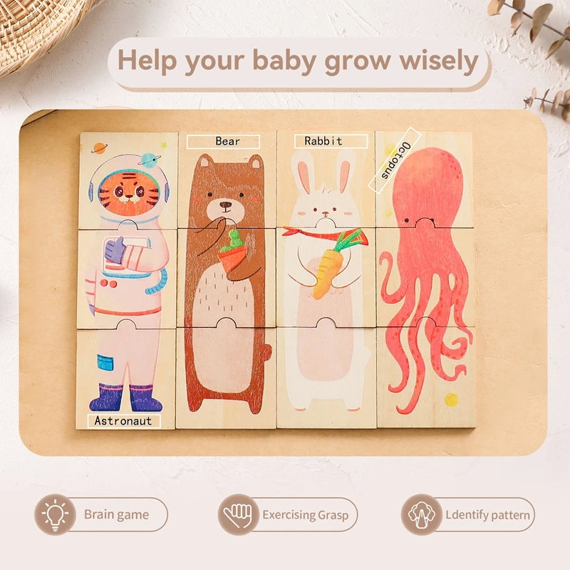 Wooden Puzzle 48PC Board Games Cartoon Animal Creative Puzzle Montessori Education Wooden Toys 3D Puzzles Learning Toy Baby Gift