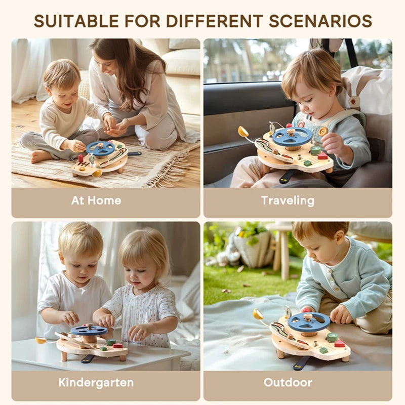 Baby Wooden Montessori Toys Steering Wheel Busy Board Wooden Sensory Toys for Toddlers Preschool Travel Learning Activities Gift