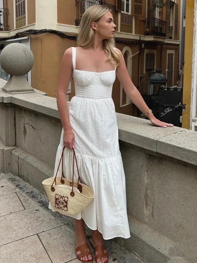 White Linen-Cotton Blend Summer Dress