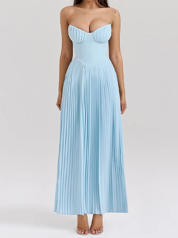 Off-Shoulder Pleated Maxi Dress