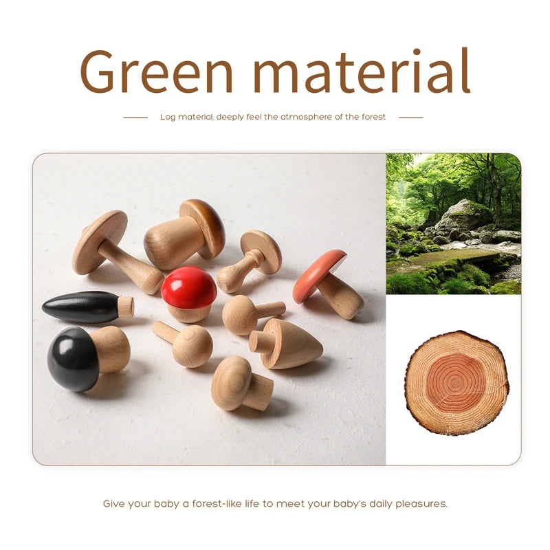 11PCS Baby Wooden Colorful Mushroom Block Toys Montessori Sorting Matching Game Educational Toys Baby Room Decoration Baby Gifts