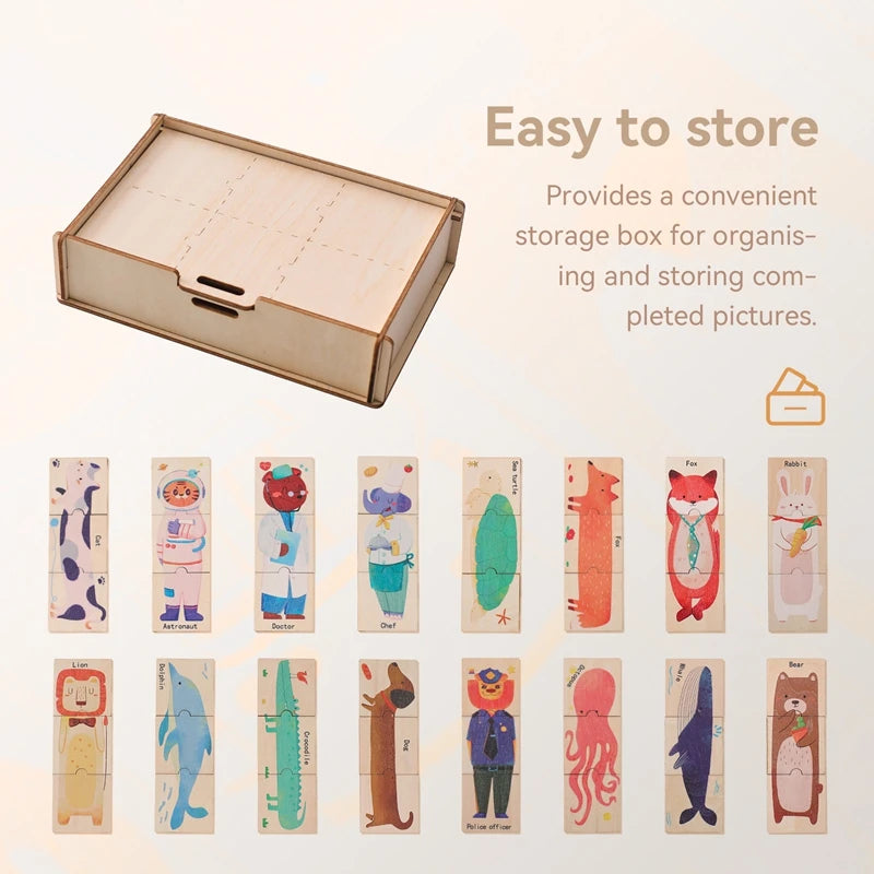 Wooden Puzzle 48PC Board Games Cartoon Animal Creative Puzzle Montessori Education Wooden Toys 3D Puzzles Learning Toy Baby Gift
