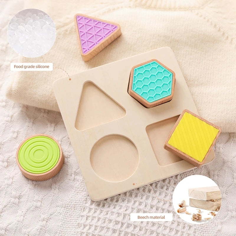 Montessori Wood Toys 0-12Months Baby Colorful Geometry Grasping Board Toys Newborn Sensory Touch Shape Recognition Game Toy Gift