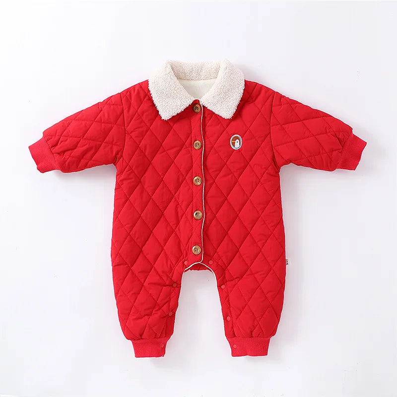 IYEAL Winter New Baby Boys' Cotton Jumpsuit Thickened Warm Lapel Romper Baby Clothes Outside Wearing Winter Rompers