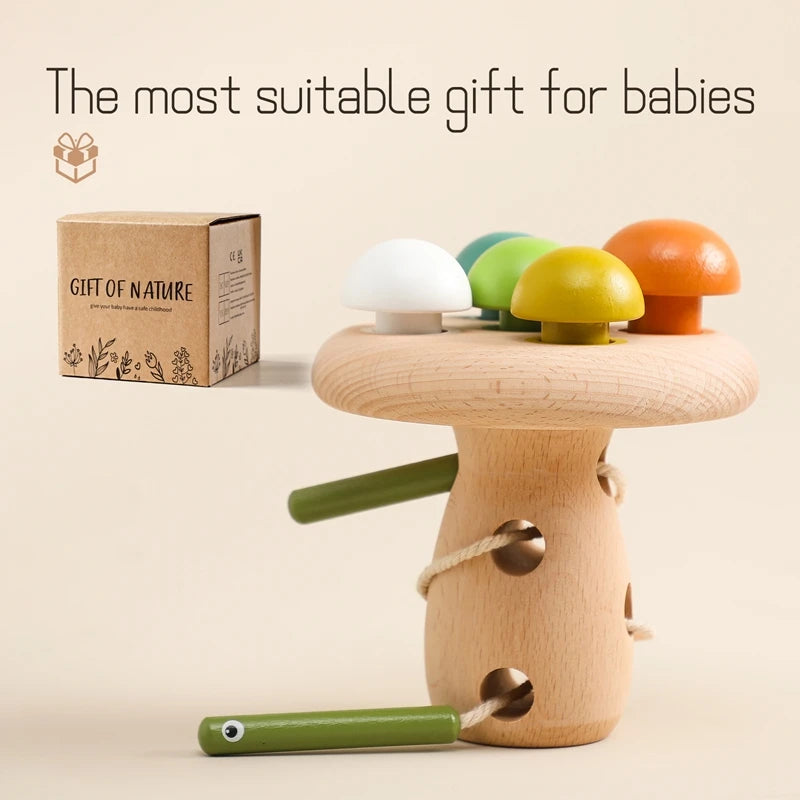 Montessori Wooden Lacing Toy for Kids DIY Mushroom 3D Threading Toys Fine Motor Skill Preschool Stringing Toys For Kid Baby Gift