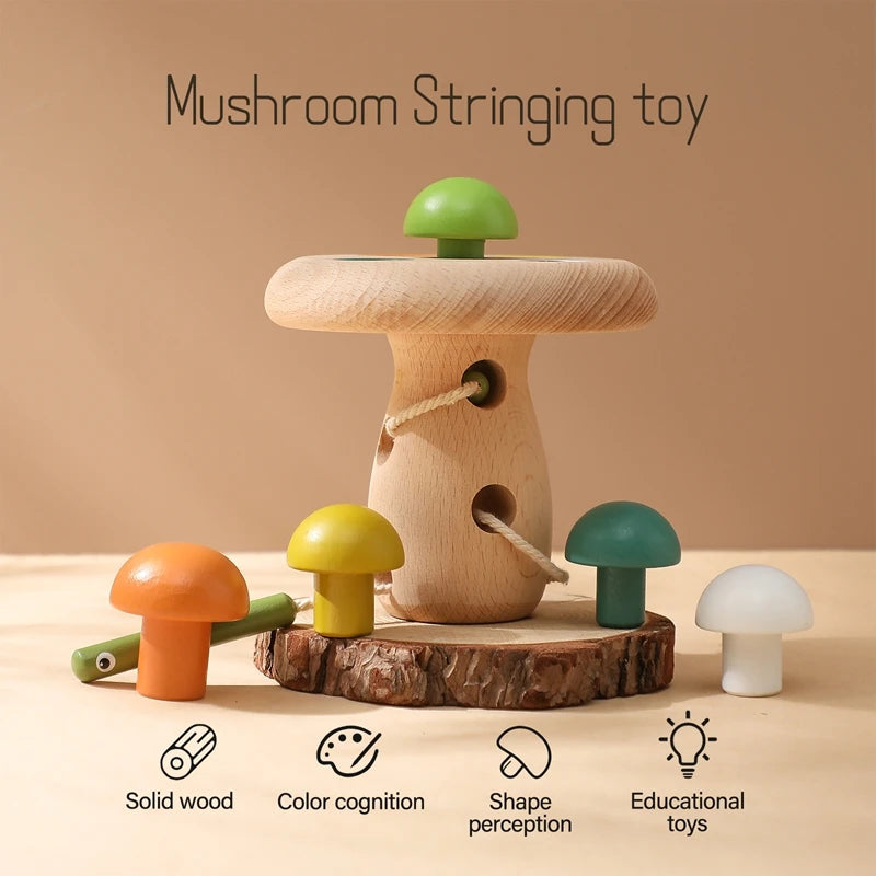 Montessori Wooden Lacing Toy for Kids DIY Mushroom 3D Threading Toys Fine Motor Skill Preschool Stringing Toys For Kid Baby Gift