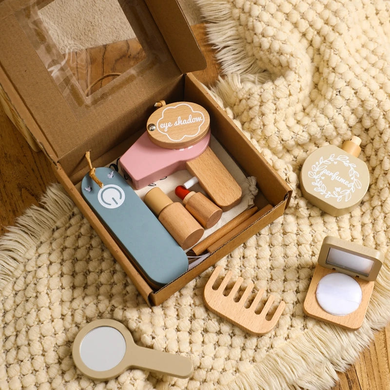 Girls Simulation Wooden Cosmetic Pretend Play Make Up Toys Makeup Set Play House Princess Beauty Toys Girls Children Makeup Gift