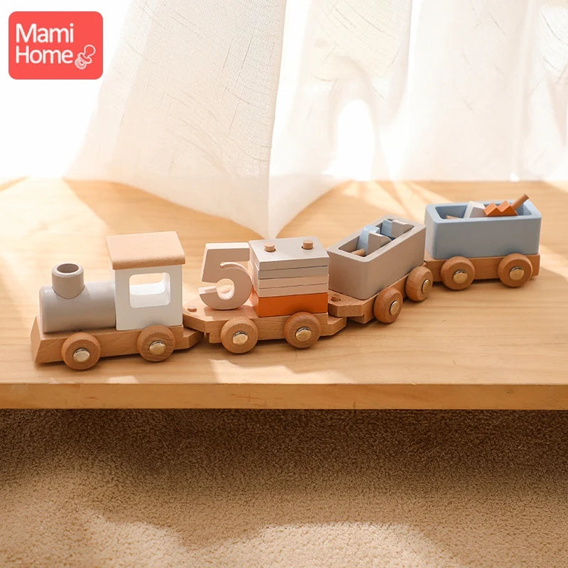 Baby Wooden Train Trailer 1-5st Birthday Gift Dragging Tractors Toddler Toys Montessori For Children Puzzle Improve Cognition