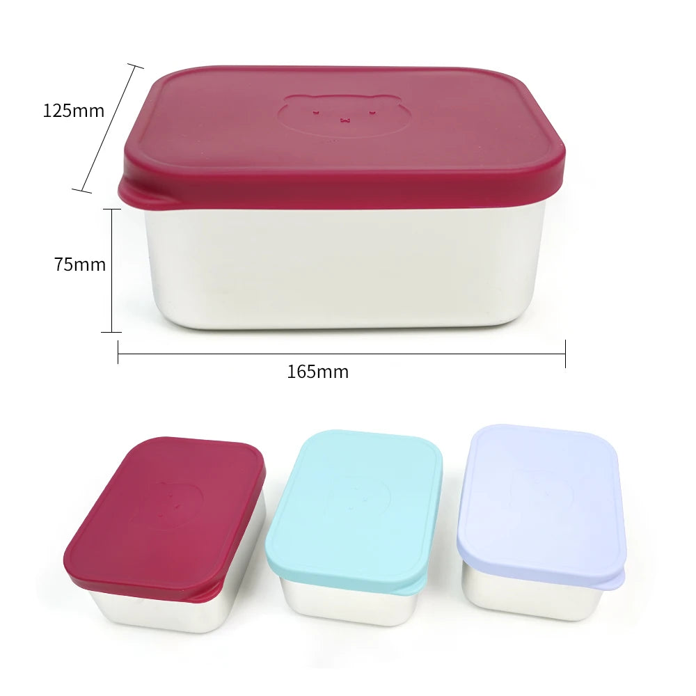 1000ML Bpa Free School Children Kid Snack Food Container Bento Stainless Steel Silicone Lunch Box With Silicone Lid