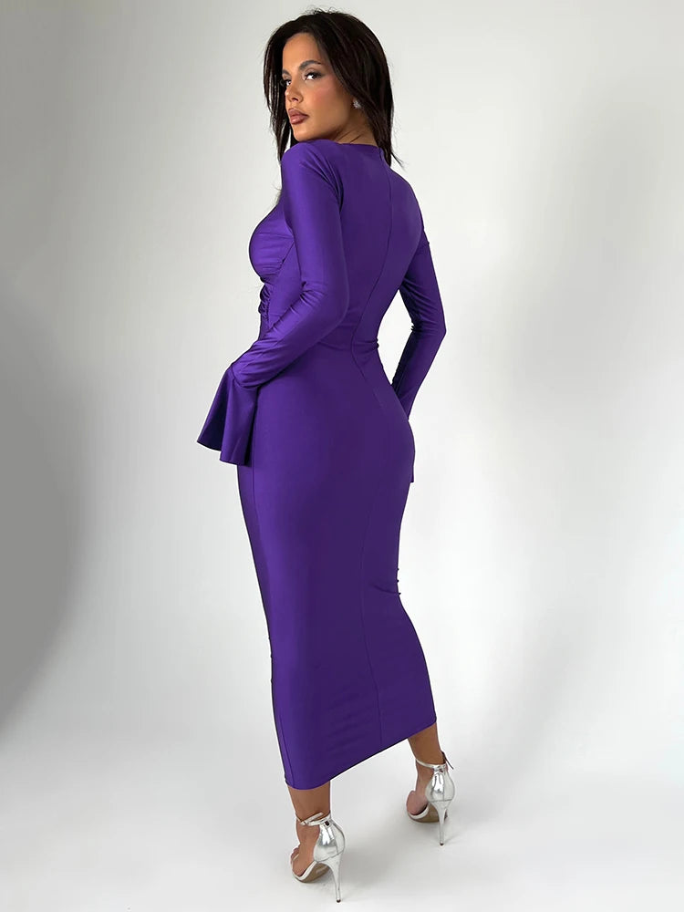 V-Neck Hollow Out Maxi Dress